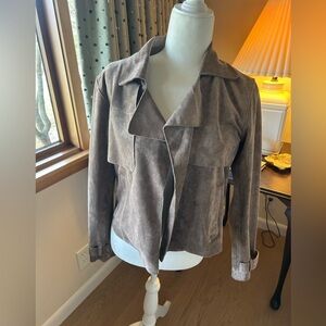Blank NYC Taupe Faux Suede Leather Jacket in small